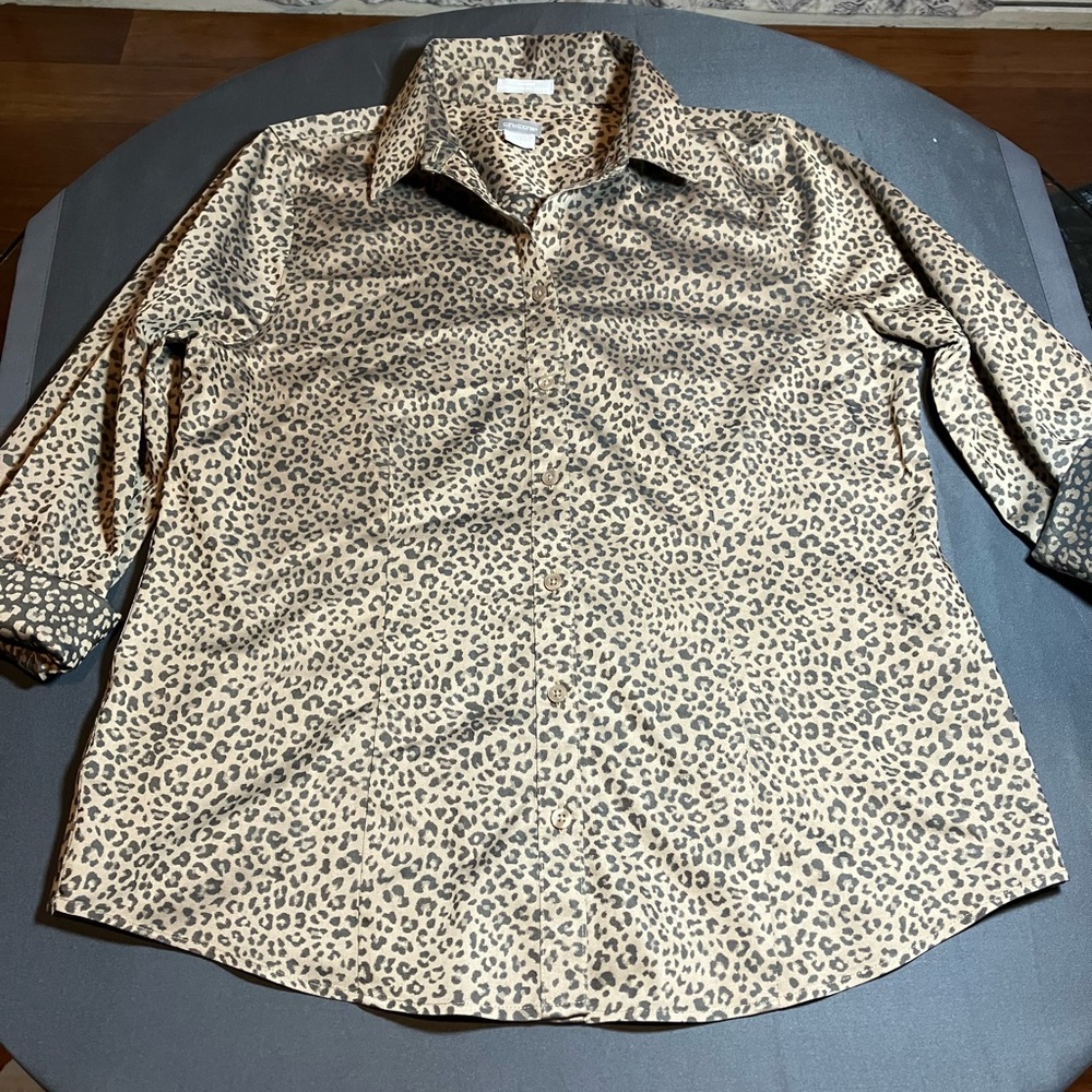 Chico's Animal Print Blouse - Black and Brown